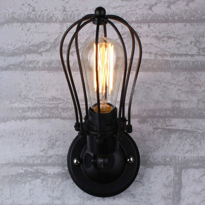 Lisslune | Vintage Grapefruit Cage Wall Lamp Single Lamp Iron Wall Mounted Lamp in Black