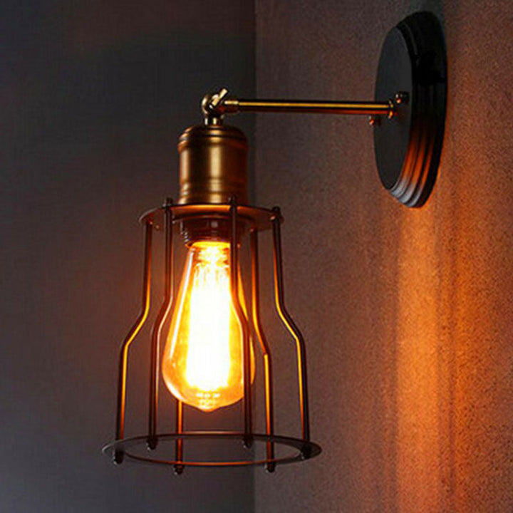 Lisslune | Cage lampshade iron wall-mounted light antique style 1-light hallway wall lighting in black