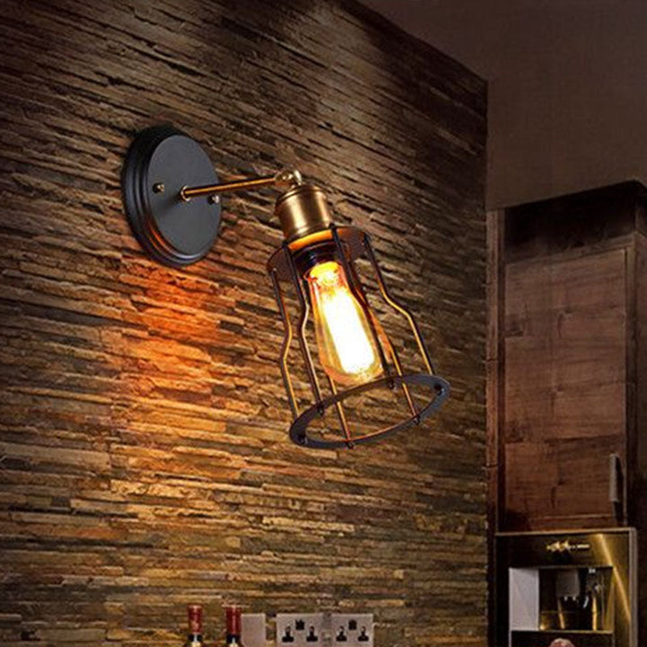 Lisslune | Cage lampshade iron wall-mounted light antique style 1-light hallway wall lighting in black