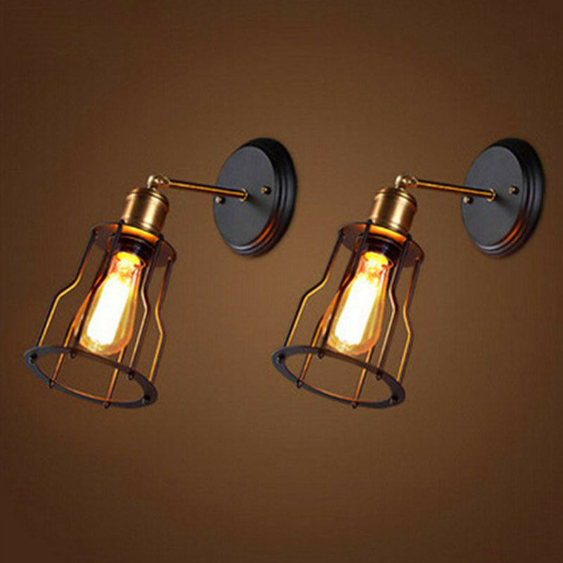 Lisslune | Cage lampshade iron wall-mounted light antique style 1-light hallway wall lighting in black