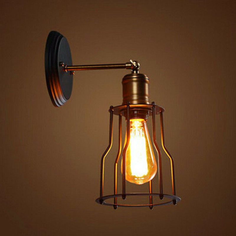 Lisslune | Cage lampshade iron wall-mounted light antique style 1-light hallway wall lighting in black