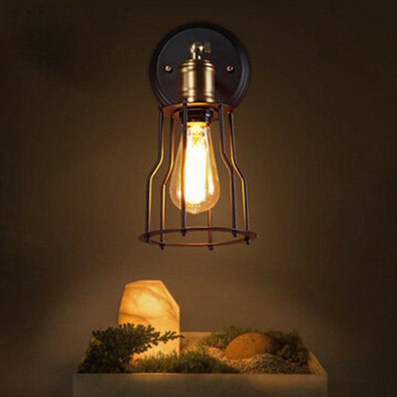 Lisslune | Cage lampshade iron wall-mounted light antique style 1-light hallway wall lighting in black