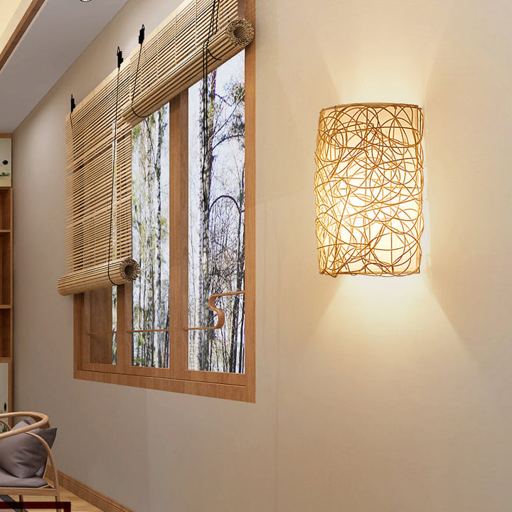 Skørter | Rattan Half Cylinder Wall Lamp Nordic Style Single Wall Light for Hallway