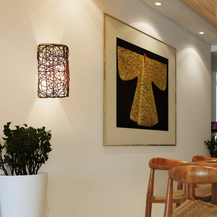 Skørter | Rattan Half Cylinder Wall Lamp Nordic Style Single Wall Light for Hallway