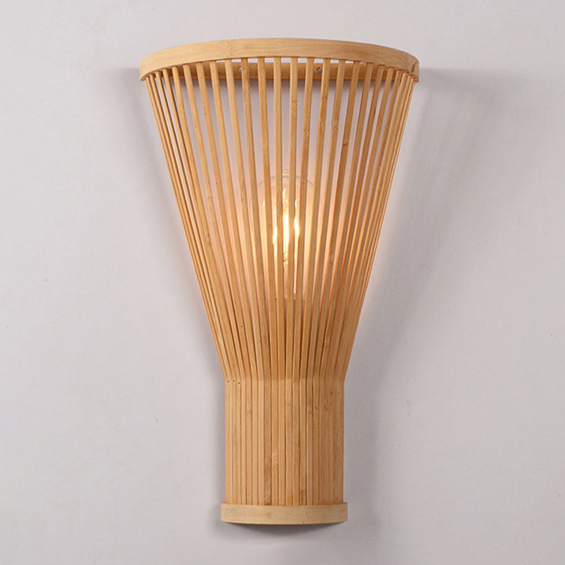 Skørter | Minimalist Tapered Wall Lamp Bamboo Single Living Room Wall Lamp Fixture in Wood