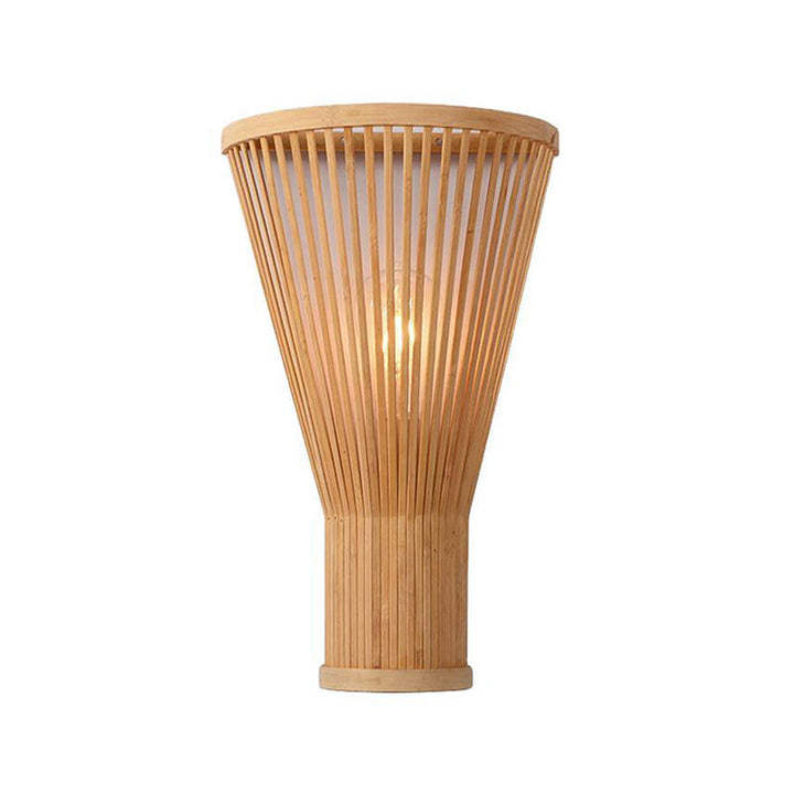 Skørter | Minimalist Tapered Wall Lamp Bamboo Single Living Room Wall Lamp Fixture in Wood