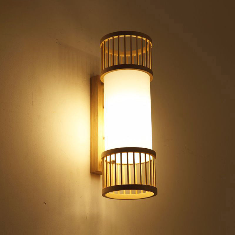 Skørter | Cylindrical Wall Mount Light Modern Bamboo Single Wood Wall Light Fixture for Hallway