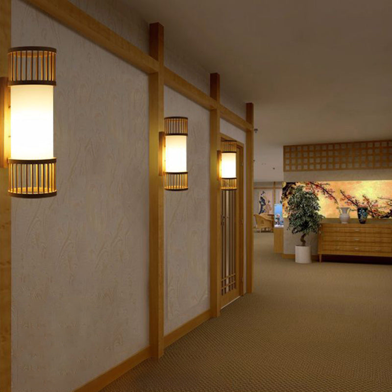 Skørter | Cylindrical Wall Mount Light Modern Bamboo Single Wood Wall Light Fixture for Hallway