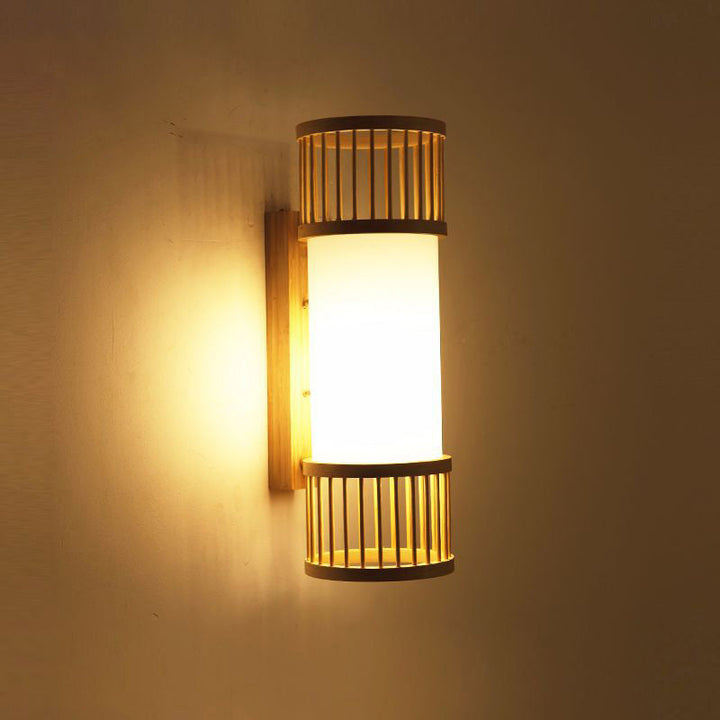 Skørter | Cylindrical Wall Mount Light Modern Bamboo Single Wood Wall Light Fixture for Hallway