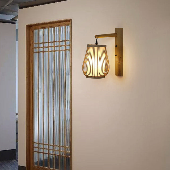 Skørter | Bamboo Handmade Wall Lamp Nordic Style 1 Bulb Wooden Wall Light for Hallway