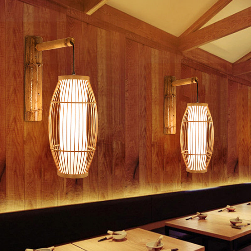 Skørter | Barrel Bamboo Wall Lamp Minimalist 1 Head Wooden Wall Lighting Fixture for Restaurant