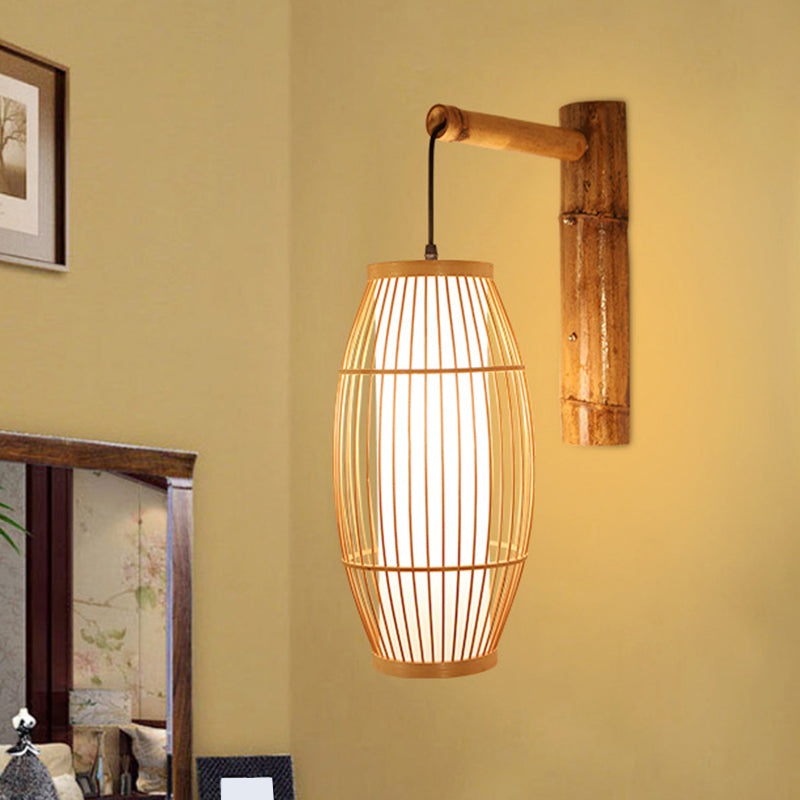 Skørter | Barrel Bamboo Wall Lamp Minimalist 1 Head Wooden Wall Lighting Fixture for Restaurant