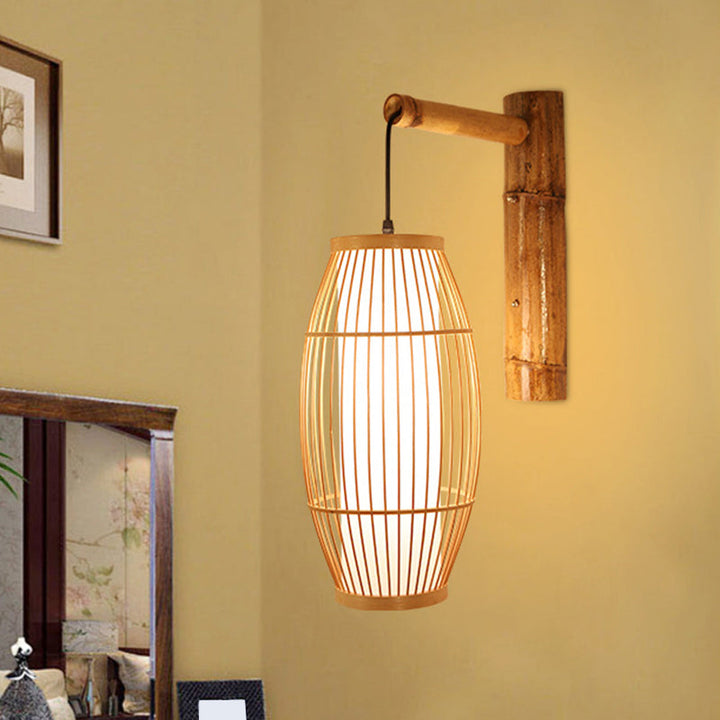 Skørter | Barrel Bamboo Wall Lamp Minimalist 1 Head Wooden Wall Lighting Fixture for Restaurant