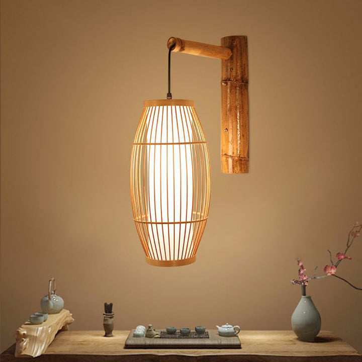 Skørter | Barrel Bamboo Wall Lamp Minimalist 1 Head Wooden Wall Lighting Fixture for Restaurant