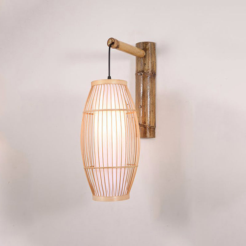 Skørter | Barrel Bamboo Wall Lamp Minimalist 1 Head Wooden Wall Lighting Fixture for Restaurant