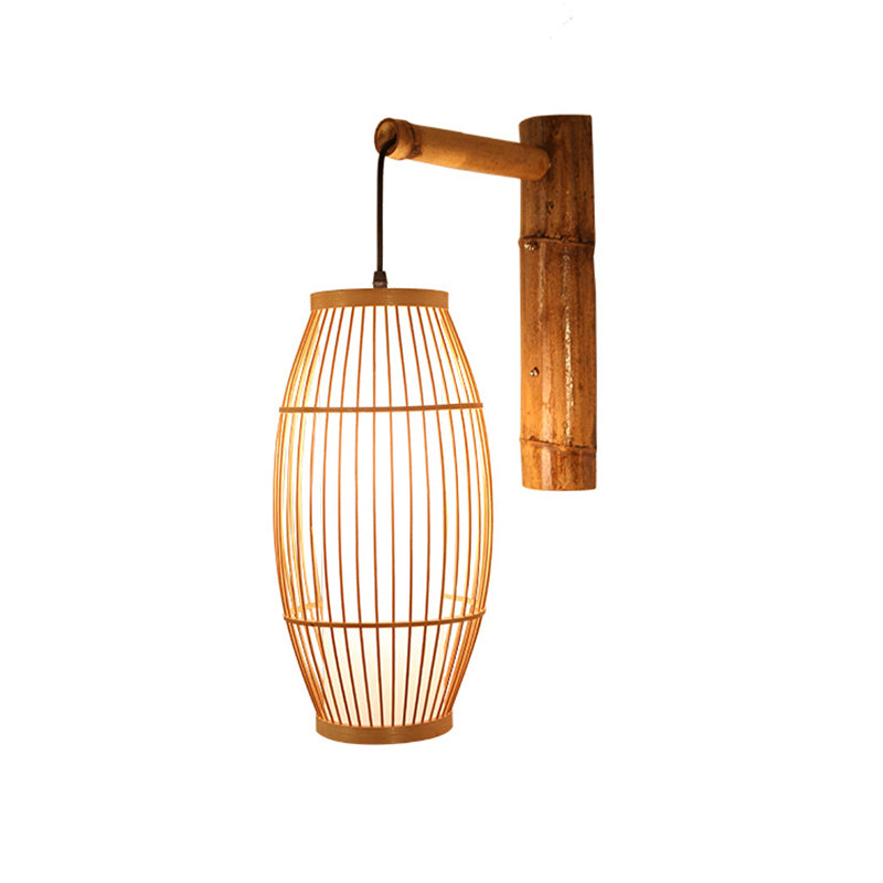 Skørter | Barrel Bamboo Wall Lamp Minimalist 1 Head Wooden Wall Lighting Fixture for Restaurant