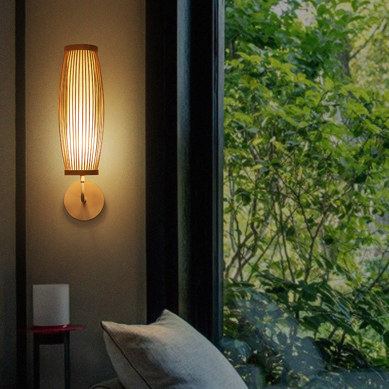Skørter | Southeast Asia Extended Oval Wall Lamp Fitting Bamboo Single Gang Wall-Mounted Lamp in Wood