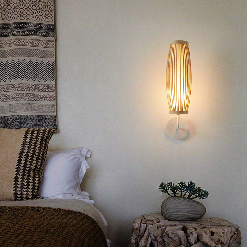 Skørter | Southeast Asia Extended Oval Wall Lamp Fitting Bamboo Single Gang Wall-Mounted Lamp in Wood
