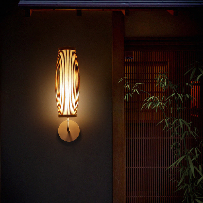 Skørter | Southeast Asia Extended Oval Wall Lamp Fitting Bamboo Single Gang Wall-Mounted Lamp in Wood