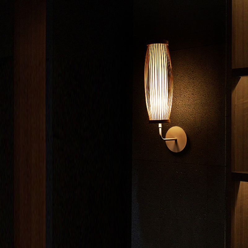Skørter | Southeast Asia Extended Oval Wall Lamp Fitting Bamboo Single Gang Wall-Mounted Lamp in Wood