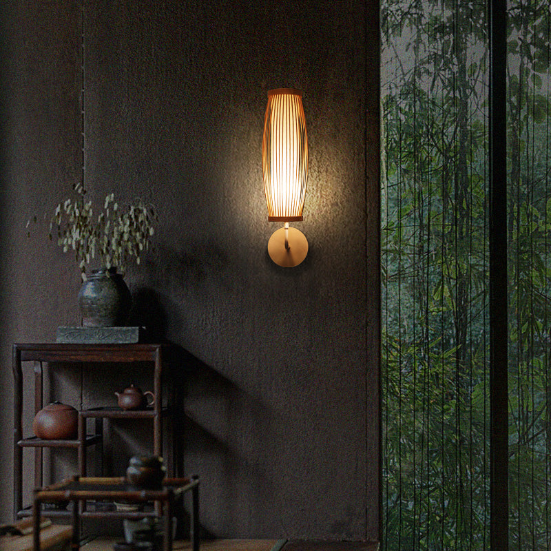 Skørter | Southeast Asia Extended Oval Wall Lamp Fitting Bamboo Single Gang Wall-Mounted Lamp in Wood