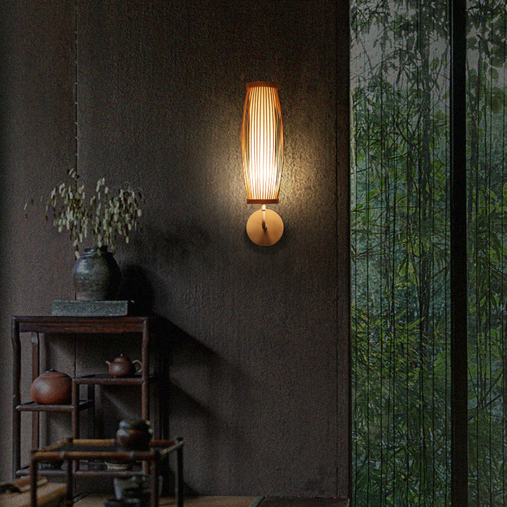 Skørter | Southeast Asia Extended Oval Wall Lamp Fitting Bamboo Single Gang Wall-Mounted Lamp in Wood