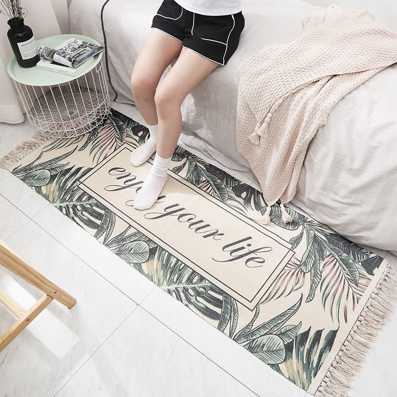 Lisslune | Classic Multicolored Drop Carpet Polyester Plant Printed Carpet Non-Slip Back Machine Washable Carpet for Bedroom