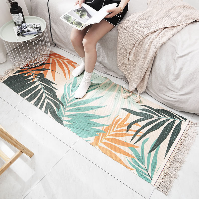 Lisslune | Classic Multicolored Drop Carpet Polyester Plant Printed Carpet Non-Slip Back Machine Washable Carpet for Bedroom