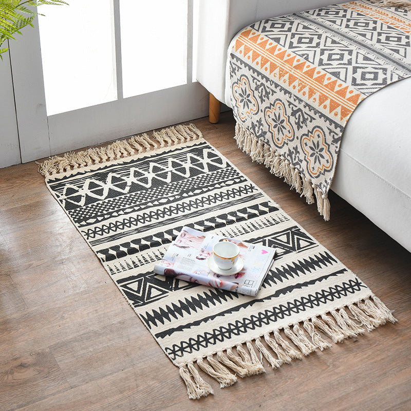 Lisslune | Southwestern Bedroom Rug Multicolor Geometric Print Rug Polypropylene Machine Washable Rug with Fringes
