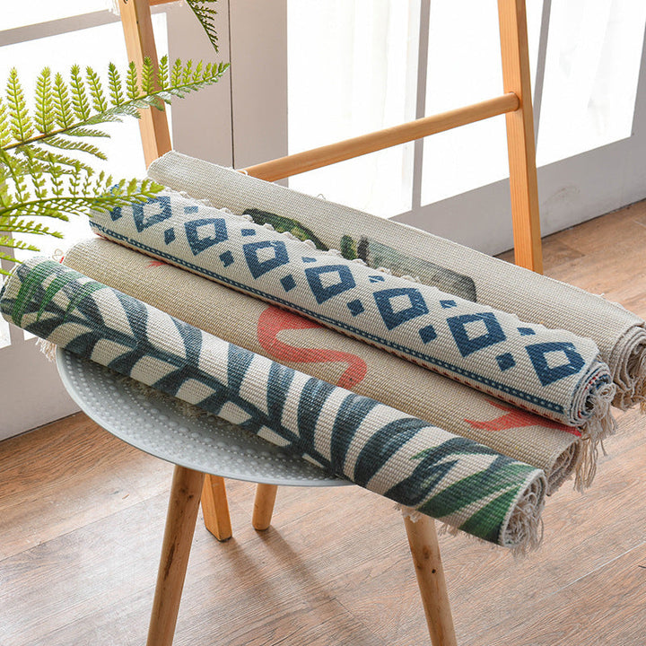 Lisslune | Southwestern Bedroom Rug Multicolor Geometric Print Rug Polypropylene Machine Washable Rug with Fringes