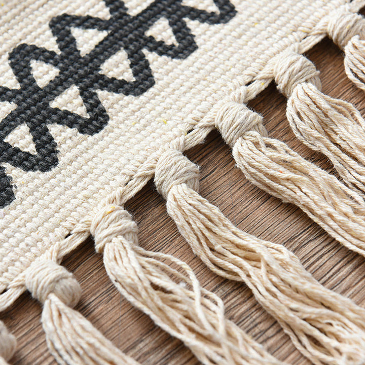 Lisslune | Southwestern Bedroom Rug Multicolor Geometric Print Rug Polypropylene Machine Washable Rug with Fringes