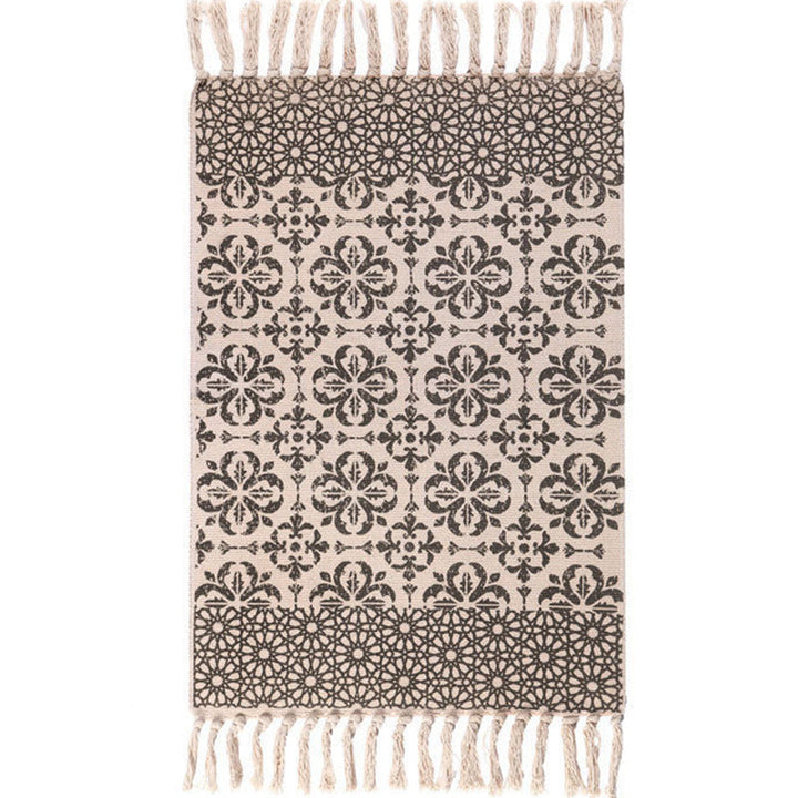 Lisslune | Southwestern Bedroom Rug Multicolor Geometric Print Rug Polypropylene Machine Washable Rug with Fringes