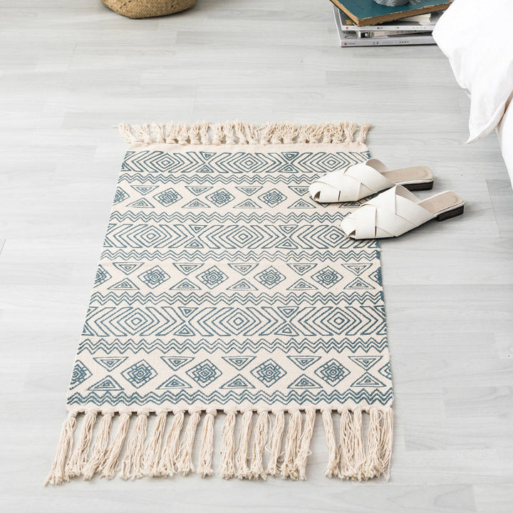 Lisslune | Southwestern Bedroom Rug Multicolor Geometric Print Rug Polypropylene Machine Washable Rug with Fringes