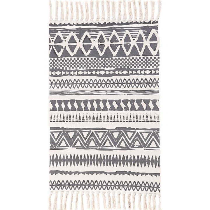 Lisslune | Southwestern Bedroom Rug Multicolor Geometric Print Rug Polypropylene Machine Washable Rug with Fringes