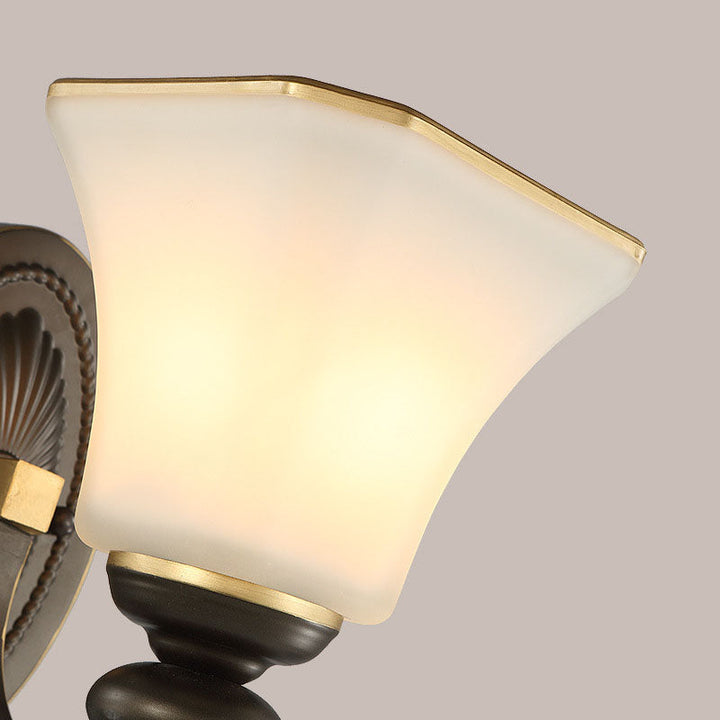 Skørter | Retro Bell Wall Lamp 1 Light Frosted Glass Wall Sconce Light with Metal Curved Arm in Black for Veranda