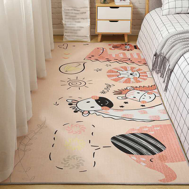 Lisslune | Casual Love Rug Multicolor Animal Print Indoor Rug Synthetic Non-Slip Backing Washable Rug for Bedroom