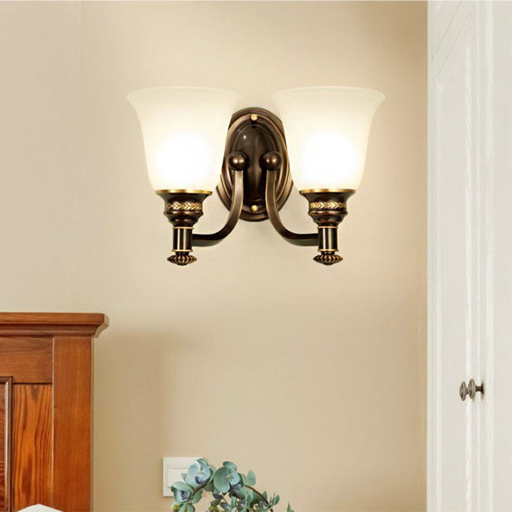 Skørter | Retro Flared Wall Light 1/2-Light White Glass Wall-Mounted Lamp with Metal Curved Arm in Black-Gold