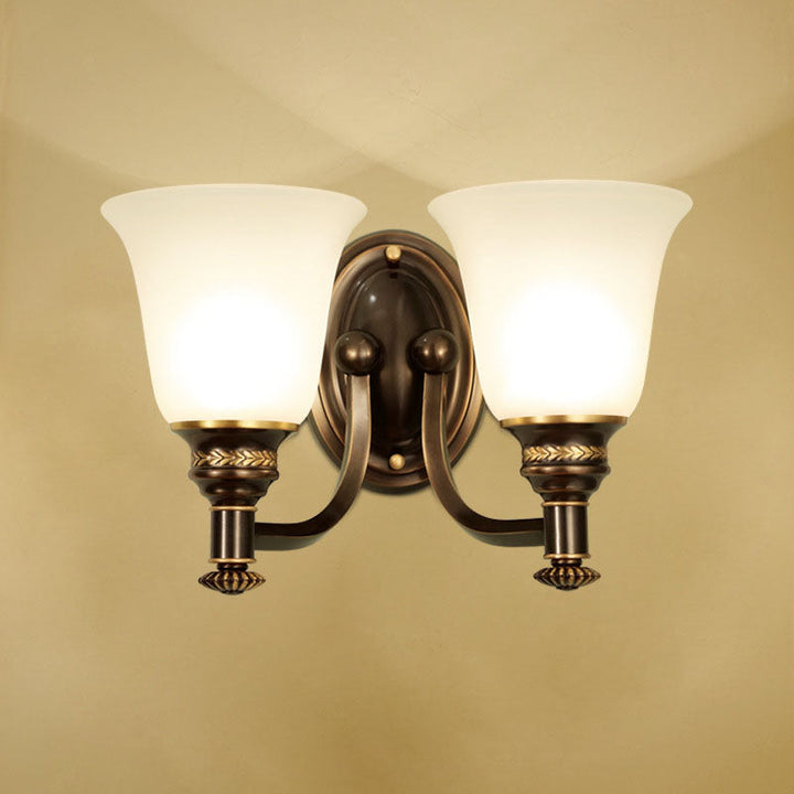 Skørter | Retro Flared Wall Light 1/2-Light White Glass Wall-Mounted Lamp with Metal Curved Arm in Black-Gold