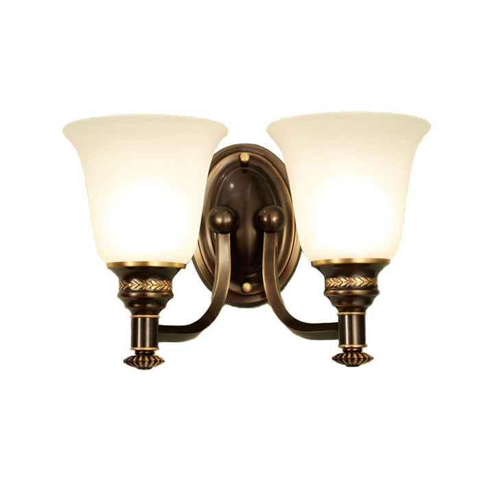 Skørter | Retro Flared Wall Light 1/2-Light White Glass Wall-Mounted Lamp with Metal Curved Arm in Black-Gold