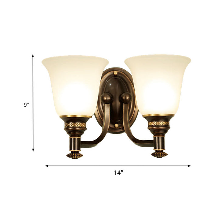 Skørter | Retro Flared Wall Light 1/2-Light White Glass Wall-Mounted Lamp with Metal Curved Arm in Black-Gold