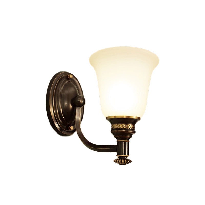 Skørter | Retro Flared Wall Light 1/2-Light White Glass Wall-Mounted Lamp with Metal Curved Arm in Black-Gold