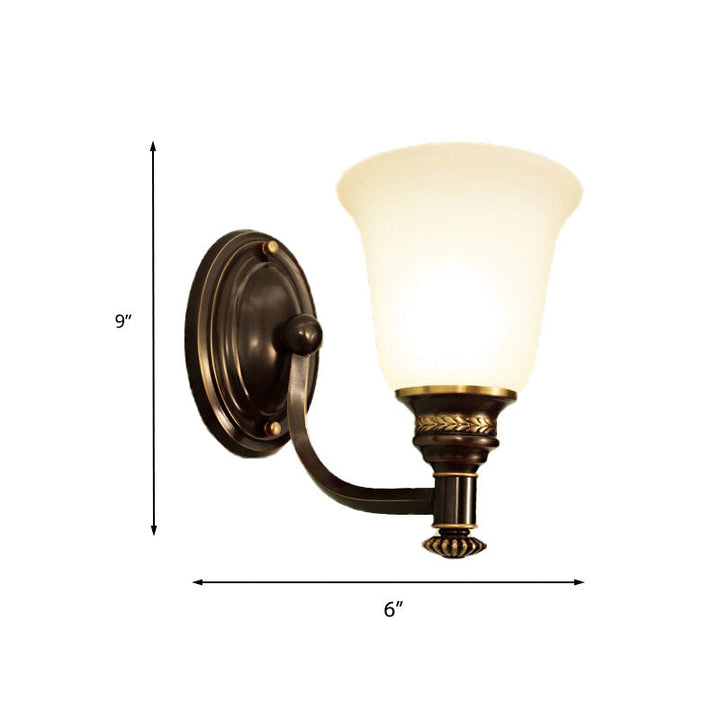 Skørter | Retro Flared Wall Light 1/2-Light White Glass Wall-Mounted Lamp with Metal Curved Arm in Black-Gold