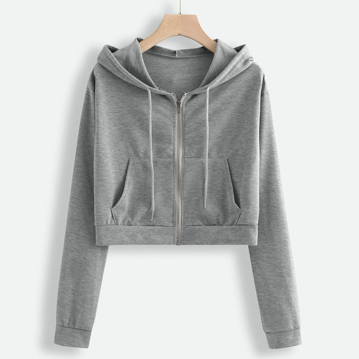 Women's cropped hoodie jacket with zipper and kangaroo pocket Lisslune
