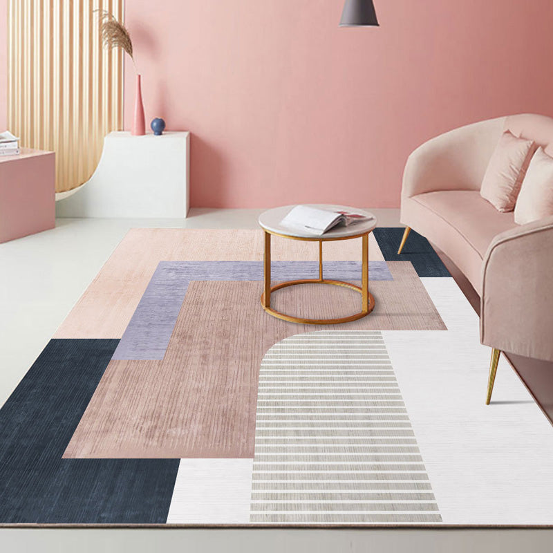 Lisslune | Beautiful Bedroom Rug Multicolored Color Block Rug Polyester Non-slip Back Machine Washable Rug
