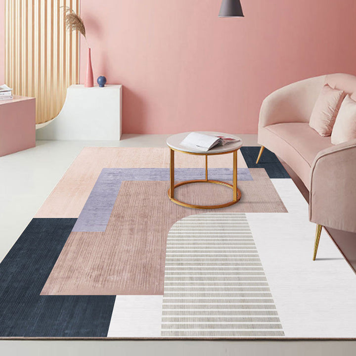 Lisslune | Beautiful Bedroom Rug Multicolored Color Block Rug Polyester Non-slip Back Machine Washable Rug