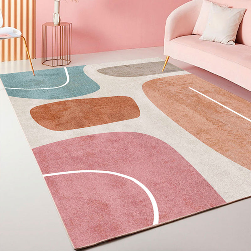 Lisslune | Beautiful Bedroom Rug Multicolored Color Block Rug Polyester Non-slip Back Machine Washable Rug
