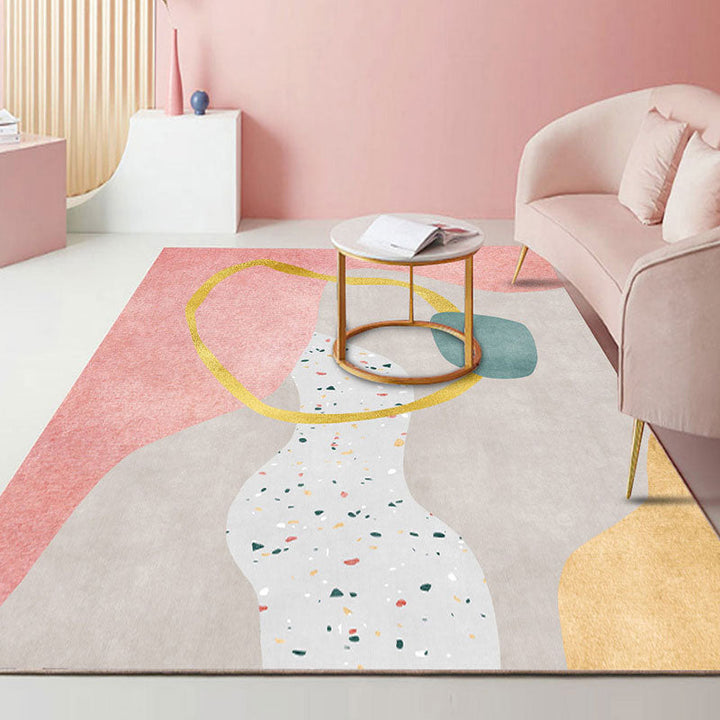 Lisslune | Beautiful Bedroom Rug Multicolored Color Block Rug Polyester Non-slip Back Machine Washable Rug
