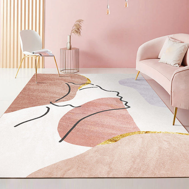 Lisslune | Beautiful Bedroom Rug Multicolored Color Block Rug Polyester Non-slip Back Machine Washable Rug
