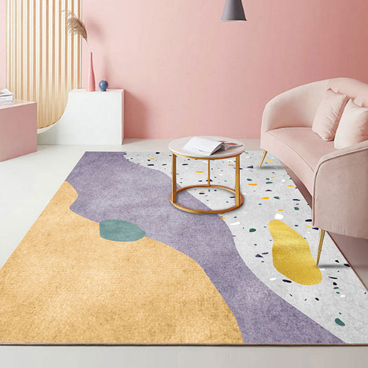 Lisslune | Beautiful Bedroom Rug Multicolored Color Block Rug Polyester Non-slip Back Machine Washable Rug
