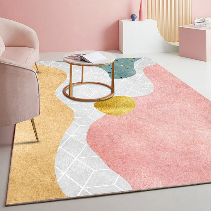 Lisslune | Beautiful Bedroom Rug Multicolored Color Block Rug Polyester Non-slip Back Machine Washable Rug